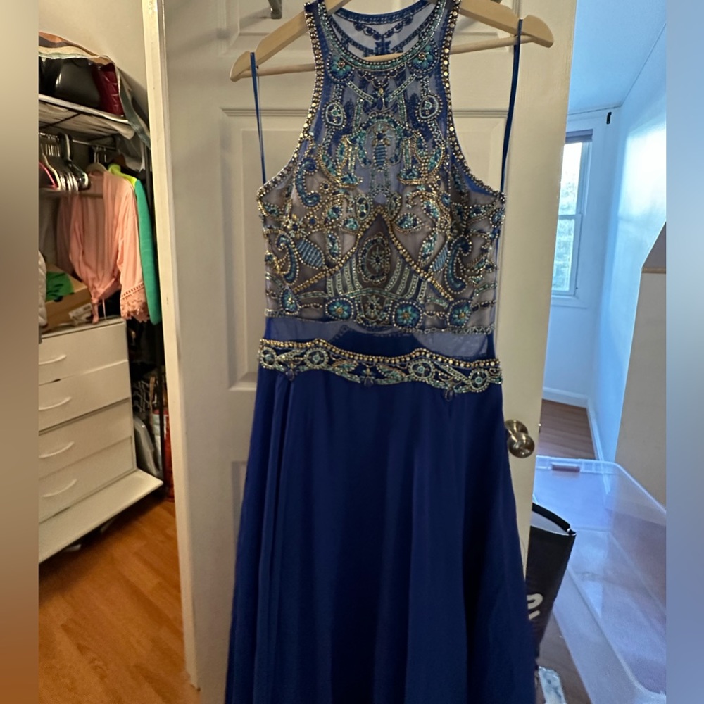 Blue beaded prom dress
